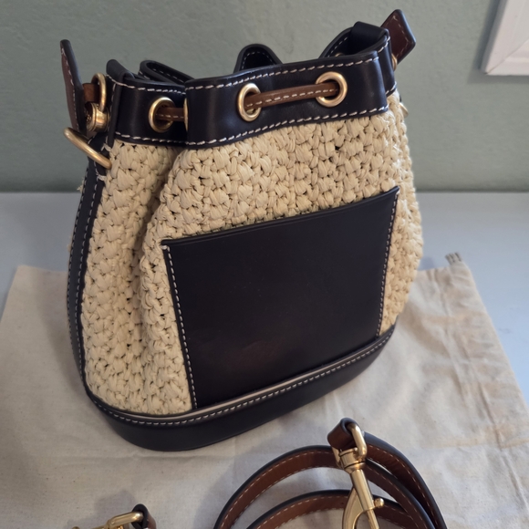 Tory Burch Cream and Brown Raffia Bucket Bag RARE - Picture 7 of 13